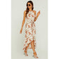 Rose Print Hight Low Spilt Halterneck Tiered Maxi Dress in White Holiday Travel Sunglasses