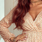 Apricot Wrapped V-neck Sequin Dress