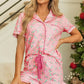 Pink Christmas Candy Cane Print Pocketed Knotted Pajama Set