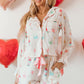 White Christmas Wine Glass Print Bow Knot Two Piece Pajama Set