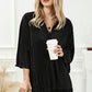 Black 3/4 Sleeves Pleated Shirt and High Waist Shorts Lounge Set