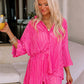 Rose 3/4 Sleeves Pleated Shirt and High Waist Shorts Lounge Set