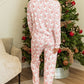 Pink Santa Claus Striped Print Loose Fit Two Piece Lounge Set