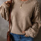 Smoke Gray Pearled Drop Shoulder Round Neck Sweater