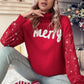 Racing Red Merry Graphic Sequin Sleeve Turtleneck Sweater