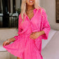 Rose 3/4 Sleeves Pleated Shirt and High Waist Shorts Lounge Set