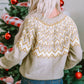 Gray Geometric Pattern Ribbed Round Neck Sweater