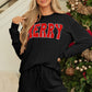 Black Corded MERRY Graphic Long Sleeve Top and Shorts Set