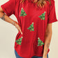 Red Sequined Christmas Tree Graphic Crewneck T Shirt