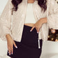 Apricot Sequin Zip up Round Neck Long Sleeve Jacket