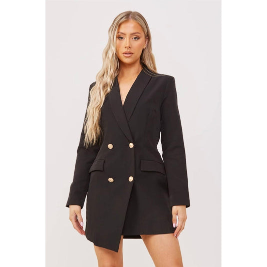 Black Double Breasted Blazer Dress with Gold Buttons