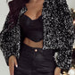 Black Sequined Open Front Cropped Jacket