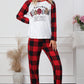 Fiery Red Plaid Merry Christmas Graphic Loungewear Set