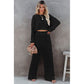 Black Corded Cropped Pullover and Wide Leg Pants Set, coord, twopiece