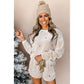 White Plush Star Pattern Long Sleeve Pullover and Shorts Lounge Set