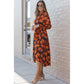 Orange Floral Print Faux Wrap Belted Dress - Sokayaa