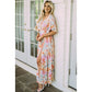 Multicolor Tropical Floral Print Ruched V Neck Maxi Dress - Sokayaa