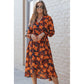 Orange Floral Print Faux Wrap Belted Dress - Sokayaa