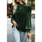 Green Mock Neck Puff Sleeve Velvet Blouse - Sokayaa