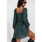 Green Ruched Square Neck Mini Dress - Sokayaa