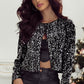 Black Sequined Open Front Cropped Jacket