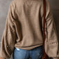 Smoke Gray Pearled Drop Shoulder Round Neck Sweater