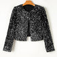 Black Sequined Open Front Cropped Jacket