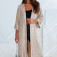 Apricot Sequin 3/4 Sleeve Open Front Duster Kimono