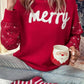 Racing Red Merry Graphic Sequin Sleeve Turtleneck Sweater