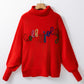 Fiery Red Christmas Holly Jolly Tinsel Graphic High Neck Sweater