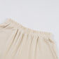 Beige Corded V Neck Slouchy Top Pocketed Shorts Set