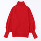 Red Merry Letter Embroidered High Neck Sweater