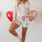 White Christmas Wine Glass Print Bow Knot Two Piece Pajama Set