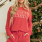 Racing Red Corded MERRY Graphic Long Sleeve Top and Shorts Set