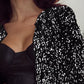 Black Sequined Open Front Cropped Jacket