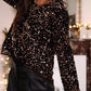 Chicory Coffee Sequin Long Sleeve Cutout Back Top