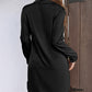 Black Sequin Splicing Pocket Buttoned Shirt Dress