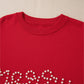 Fiery Red Pearl Beaded Merry Casual Sweater