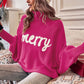 Rose Merry Letter Embroidered High Neck Sweater