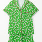 Green Christmas Candy Cane Print Pocketed Knotted Pajama Set