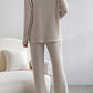 Parchment Plus Size Ribbed V Neck Pullover and Pants Set