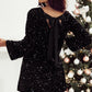 Black Sequin Long Sleeve Knot Cutout Back Mini Dress