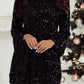 Black Sequin Long Sleeve Knot Cutout Back Mini Dress