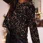 Chicory Coffee Sequin Long Sleeve Cutout Back Top