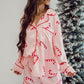 Pink Christmas Candy Cane Print Shirt and Shorts Pajama Set