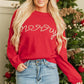 Fiery Red Pearl Beaded Merry Casual Sweater