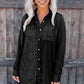 Black Sequin Splicing Pocket Buttoned Shirt Dress