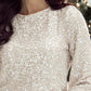 Silvery Sequin Puff Sleeve Cutout Back Blouse