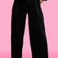 Black Pleated Long Sleeve Shirt and Wide-Leg Pants Set