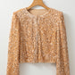 Golden Fleece Sequined Open Front Cropped Jacket